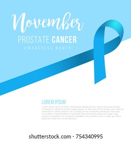 Prostate cancer awareness ribbon background. Blue ribbon. Vector illustration