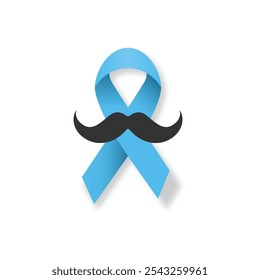 Fita de conscientização do câncer de próstata. Fita azul clara com bigode. Ilustração vetorial