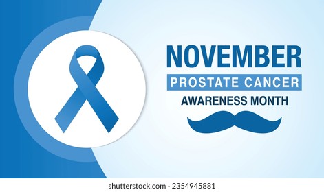 Prostate cancer awareness ribbon with moustache. Men health symbol. Men cancer prevention in November month.