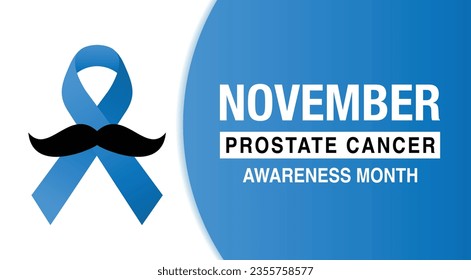 Prostate cancer awareness ribbon with moustache. Men health symbol. Men cancer prevention in November month.