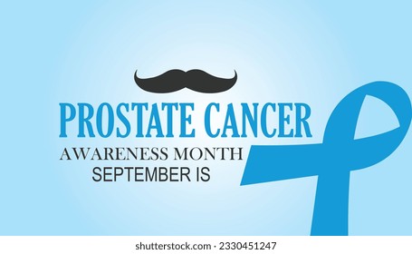 Prostate cancer awareness ribbon with moustaches.it is marked by an uncontrolled (malignant) growth of cells in the prostate gland .Medical Banner.