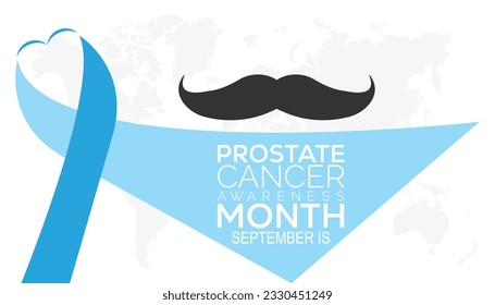 Prostate cancer awareness ribbon with moustaches.it is marked by an uncontrolled (malignant) growth of cells in the prostate gland .Medical Banner.