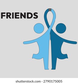 Prostate cancer awareness ribbon vector illustration with two friendly abstract human figures holding hands for healthcare and support concept.