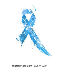 Prostate Cancer Awareness Ribbon. Watercolor blue ribbon, prostate cancer awareness symbol, isolated on white. Vector illustration