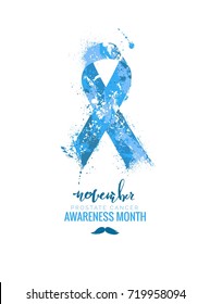 Prostate Cancer Awareness Ribbon. Watercolor blue ribbon, prostate cancer awareness symbol, isolated on white. Vector illustration