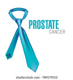 Prostate Cancer Awareness Ribbon. Watercolor blue ribbon, prostate cancer awareness symbol, isolated on white. Vector illustration blue tie