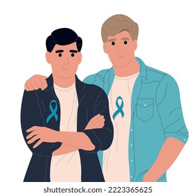 Prostate cancer awareness ribbon with. A mans and a symbol of mens health. Flat vector illustration