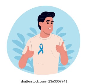 Prostate cancer awareness ribbon with. A man and a symbol of mens health. Flat vector illustration