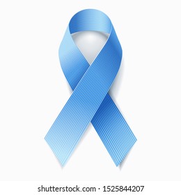 Prostate Cancer awareness symbol, Blue  Ribbon isolated on white background. 3D realistic vector illustration