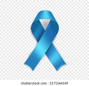 Prostate cancer awareness symbol. Light blue ribbon isolated on transparent background