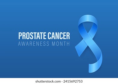 Prostate Cancer Banner, Card, Placard with Vector 3d Realistic Blue Ribbon on Blue Background. Prostate Cancer Awareness Month Symbol Closeup, September. World Prostate Cancer Day Concept