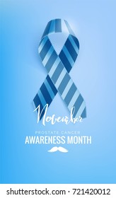 Prostate Cancer Blue Awareness Ribbon Background. Prostate cancer awareness symbol, isolated on blue background. Vector illustration