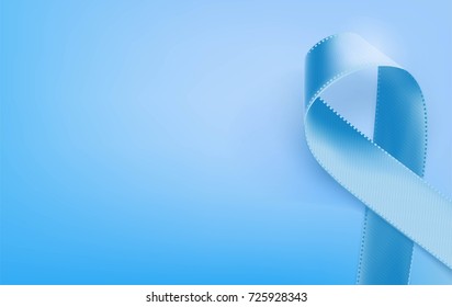 Prostate Cancer Blue Awareness Ribbon Background. Prostate cancer awareness symbol, isolated on blue background. Vector illustration