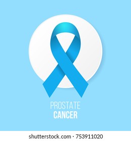 Prostate Cancer Blue Awareness Ribbon Background. Prostate cancer awareness symbol, isolated on blue background. Vector illustration