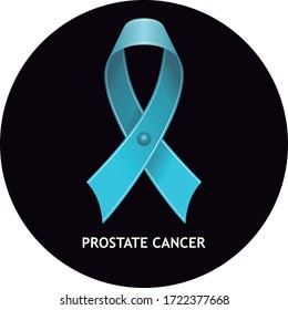 Prostate Cancer Light Blue Ribbon on Black Circle, Vector