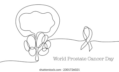 Prostate cancer. Male disease. World Prostate Cancer Awareness Day. One line drawing for different uses. Vector illustration.