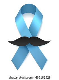 Prostate cancer man health blue ribbon with moustache isolated on white november vector poster