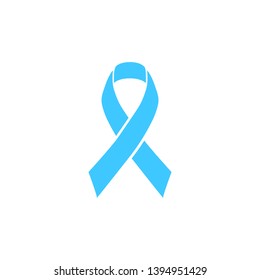 Prostate cancer ribbon awareness. Disease symbol.Silhouette Light blue ribbon isolated on white background. Vector illustration