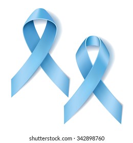 Prostate cancer ribbon awareness. Disease symbol. Realistic Light blue ribbon isolated on white background. Vector illustration