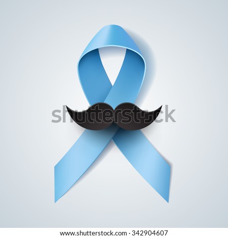 Prostate cancer ribbon awareness. Light blue ribbon with mustache. Vector illustration Foto stock © 