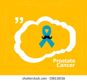 Prostate cancer ribbon awareness on blue background. Light blue ribbon with mustache. Graves Disease