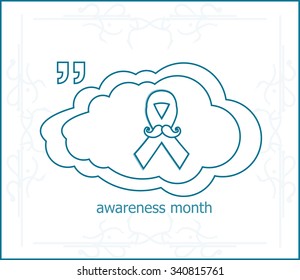 Prostate cancer ribbon awareness on light blue background. ribbon with mustache. Graves Disease. Vector illustration