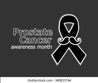 Prostate cancer ribbon awareness on black background. black ribbon with mustache. Graves Disease