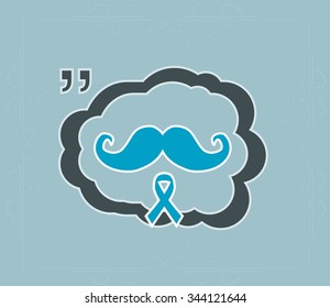 Prostate cancer ribbon awareness on light blue background. ribbon with mustache. Graves Disease. Vector illustration