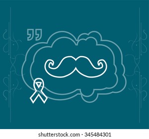 Prostate cancer ribbon awareness on blue background. white ribbon with mustache. Graves Disease, vector illustration