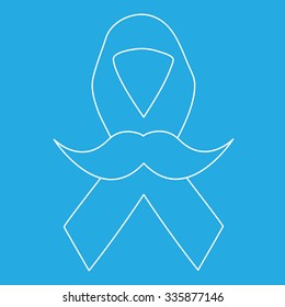 Prostate cancer ribbon awareness. Outline of ribbon with mustache on blue background.