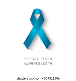 Prostate cancer. Vector illustration 10 EPS. Blue ribbon. Symbol of prostate cancer. Awareness month. Awareness blue cancer ribbon. Isolated on white background with shadow. 