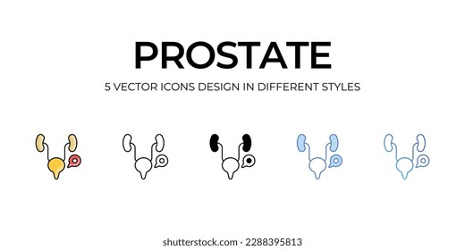 Diseño de iconos de próstata en cinco estilos con pulsación editable. Línea, Sólido, Línea plana, Color de tono Duo y Línea de degradado de color. Adecuado para diseño de páginas Web, aplicaciones móviles, UI, UX y GUI.