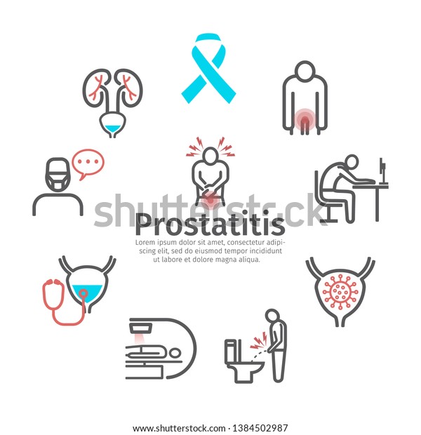 Prostatitis banner. Symptoms, Causes,\
Treatment. Vector signs for web\
graphics.