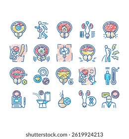 Prostatitis Disease Collection doodle icons set vector. Prostatitis Symptom, Examination Treatment, Prostate Massage Analysis sketch hand drawn