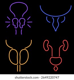 prostatitis neon icon group, vector illustration on black background.