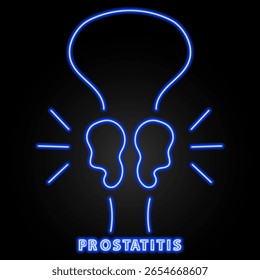sinal de néon de prostatite, design de banner brilho moderno, tendências de design moderno colorido no fundo preto. Ilustração vetorial.
