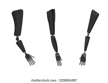 Prostheses Of Human Hands Set. Modern Black Upper Limb Replacements With Bionic Sensors For Comfortable Living And Vector Sports