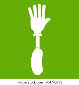 Prosthesis hand icon white isolated on green background. Vector illustration