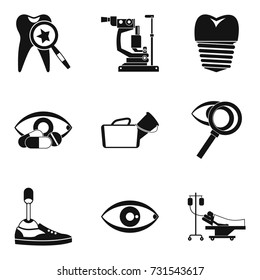 Prosthesis icons set. Simple set of 9 prosthesis vector icons for web isolated on white background