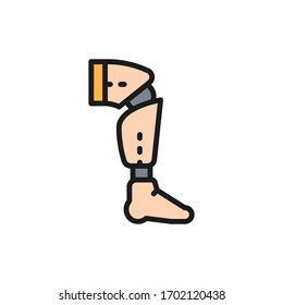 Prosthesis Leg, Exoskeleton Flat Color Line Icon.