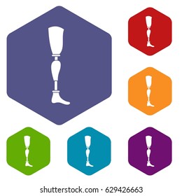 Prosthesis leg icons set hexagon isolated vector illustration