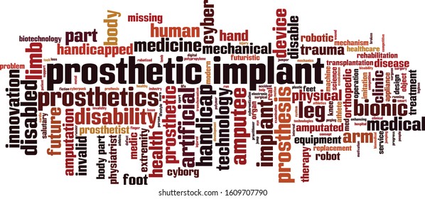Prosthetic implant cloud concept. Collage made of words about prosthetic implant. Vector illustration 
