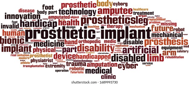 Prosthetic implant cloud concept. Collage made of words about prosthetic implant. Vector illustration 