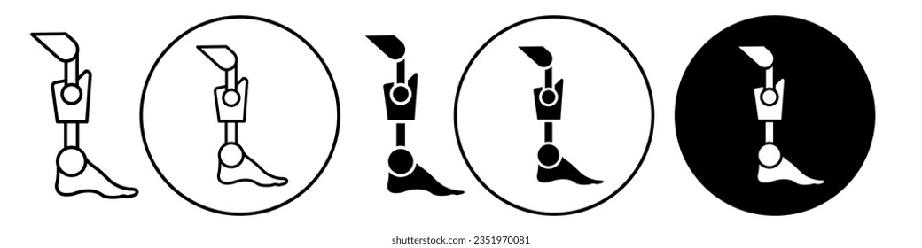 Prosthetic leg icon. Artificial or prosthesis arm or foot symbol. Vector set of bone transplant disability for disabled person. Flat outline of cyber robotic limb amputation to support or help