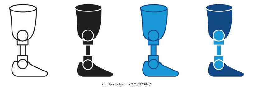 Prosthetic leg icon set. Prosthetic Leg icon helps communicate adaptive technology and physical accessibility in design contexts. Vector illustration.