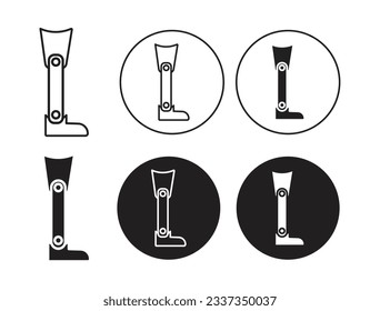 Prosthetic leg icon set. prosthesis leg vector symbol. artificial leg outline icons in black color. prothesis foot line sign.