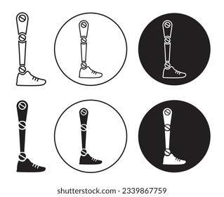 Prosthetic leg icon set. prosthesis leg vector symbol. artificial leg outline icons in black color. prothesis foot line sign.