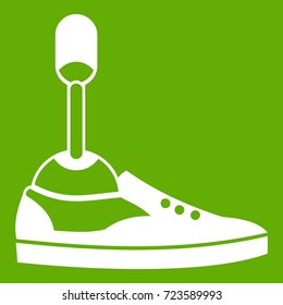 Prosthetic leg icon white isolated on green background. Vector illustration