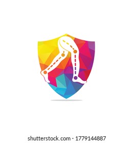 Prosthetic Leg Logo Template Design inside  a shield. Orthopedic and Physiotherapy clinic vector design.