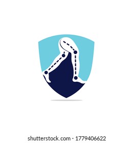 Diseño de plantillas de logotipo de prótesis en un escudo. Diseño vectorial de las clínicas ortopédicas y fisioterapéuticas.